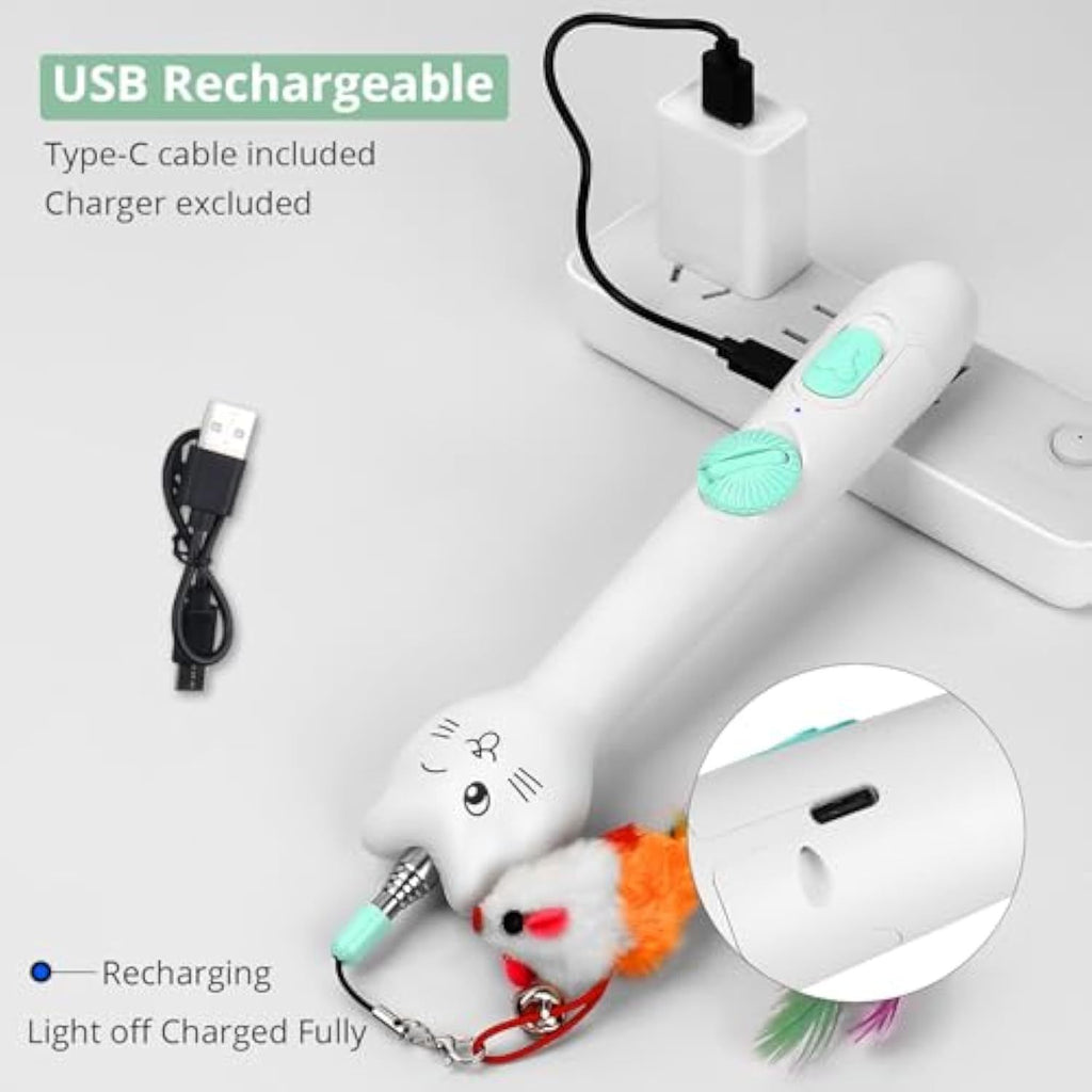 2-in-1 Rechargeable Cat Toy – Laser and Feather