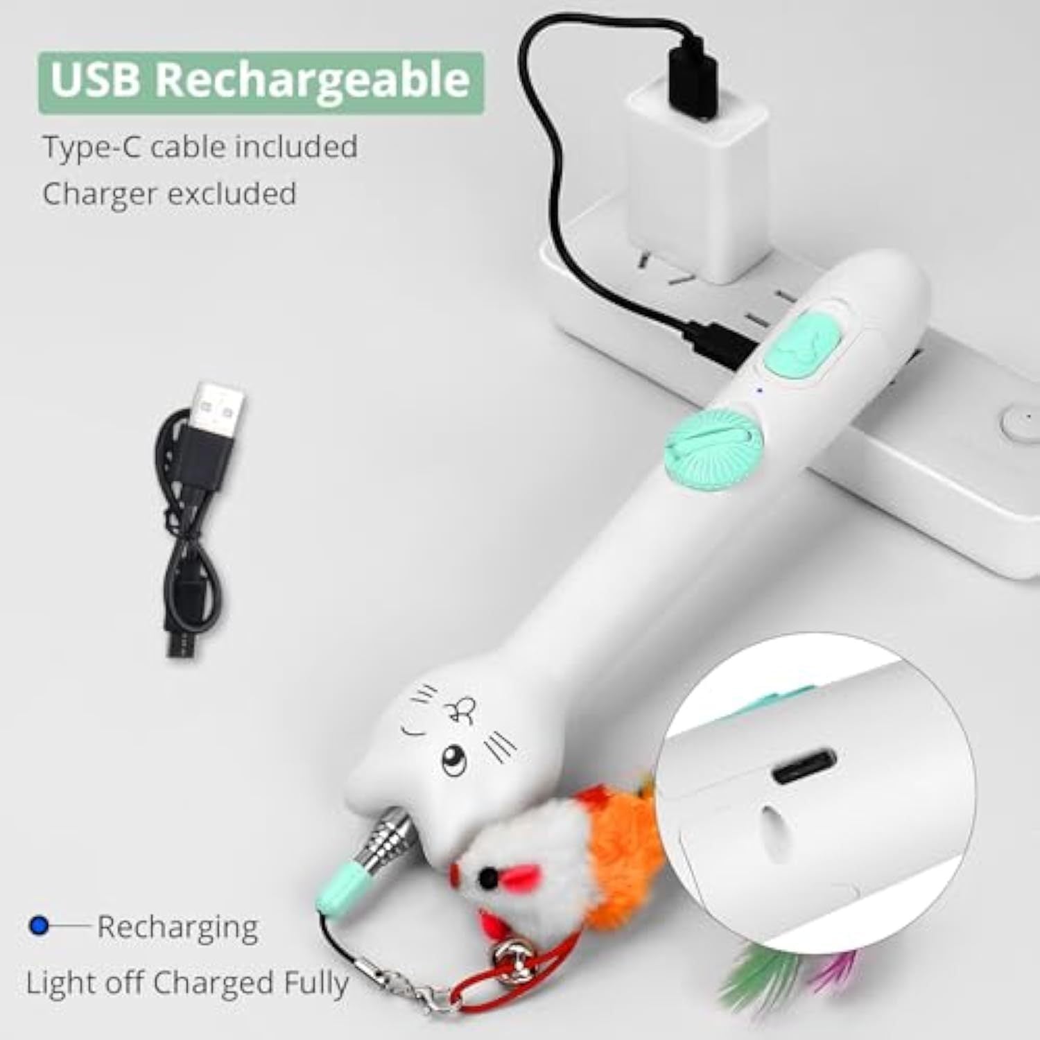 2-in-1 Rechargeable Cat Toy – Laser and Feather
