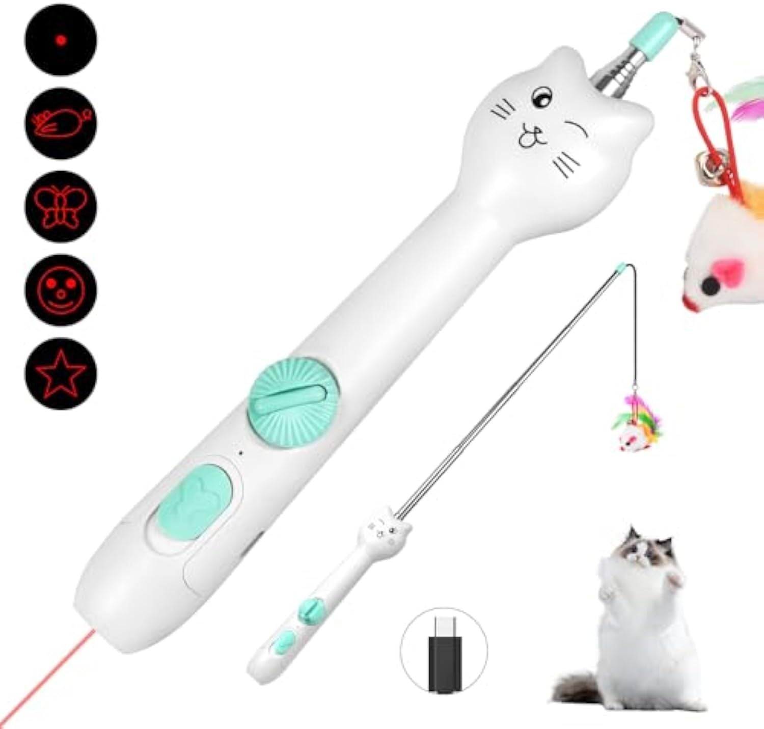 2-in-1 Rechargeable Cat Toy – Laser and Feather